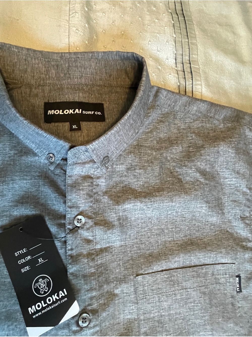 NWT Molokai Surf Co Men’s Heather Gray Short Sleeve Button-Up Shirt size XL - Picture 7 of 10
